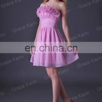 Grace Karin Strapless Short Pink Bridesmaid Dress With Flowers CL3469 photo-5