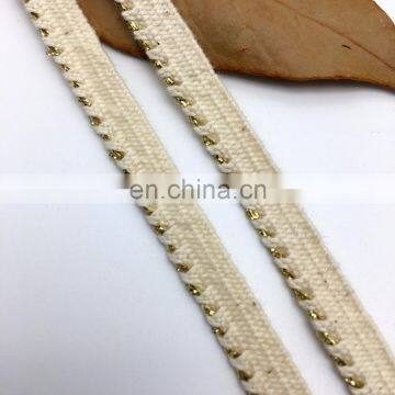 OLCT720 0.9cm fabric trim cotton hand embroidery lace trim with gold yarn