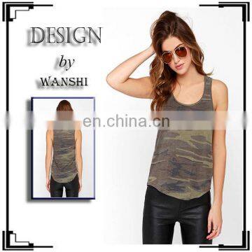 Latest Fashion Design Sleeveless Women Wear Olive Green Camo Print Tank Top