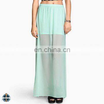 T-SK502 Women Elastic Waistband Open Fork Design Sheer Chiffon Sexy Skirt