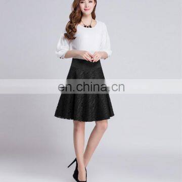 T-SK520 China Clothes Marron Lace Midi Elegant Womens A Line Skirt photo-5