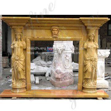 French Style Classic White Cherub Marble Fireplace Mantel With Angle Statue photo-2
