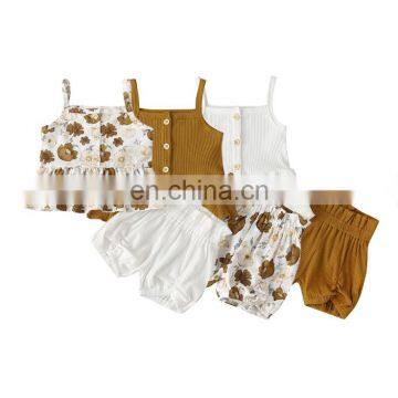 2020 Girl Spring Summer Boutique Outfits Slip Top And Shorts Baby Ruffle Cotton Set