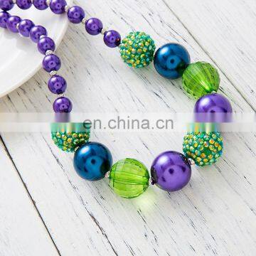 DIY Girl Necklace Bracelet 2pcs Set Green Purple Chunky Bubble Beads Children Boutique Jewelry Sets Gift photo-3