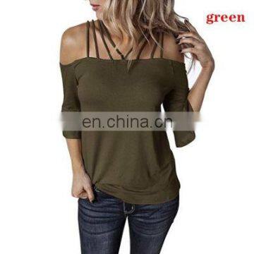 European and American Women's Clothing Autumn New Wish Explosion Style Word Shoulder Strap Flared Sleeve T-shirt Female photo-5