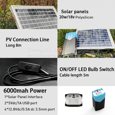 ZONERGY Portable 20W Panels Battery DC Power for Home Africa Solar Lighting Kit