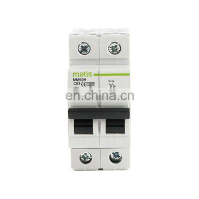 Factory direct sales good material and top quality Matis MM50H-2P 1-63A 380V 50/60hz electrical mini circuit breakers