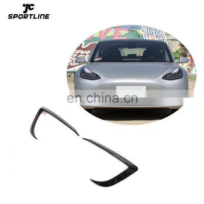 JCSPORTLINE Dry Carbon Fiber Front Bumper Canards for Tesla Model 3 Sedan 4-Door 2016-2020