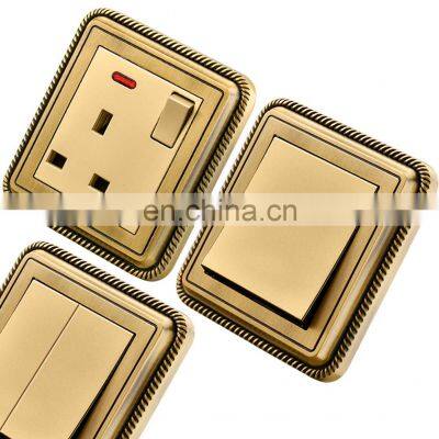 10A/16A 250V black gold copper wire drawing panel switch socket child protection design electrical wall socket switch panel