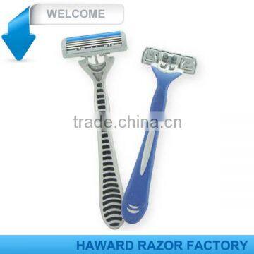 D318L colorfull rubber handle triple blade disposable shaving razor