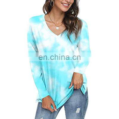 95% Cotton 5% Spandex Hot New Women T shirts Long Sleeve Colorful Loose Casual Tie Dye T Shirts