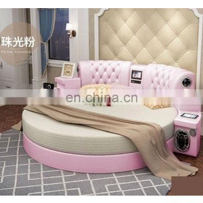 Pink color round bed big size wedding bed bedroom furniture modern adult style leather massage round bed