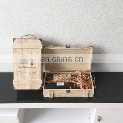 Vintage Handmade Wood Wine Box Holder for 2 Bottles With Handle Wine Gift Box photo-3