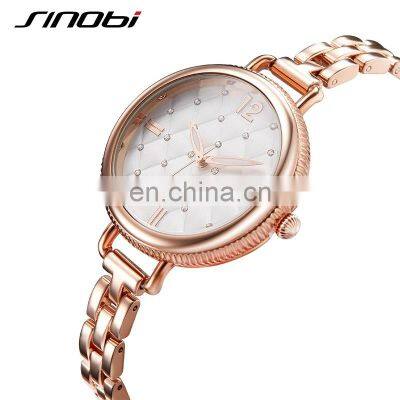 Sinobi 9649 Slim Belt Ladies Quartz Watch Stainless Steel Diamond Mini Dial Women Watches Luxury