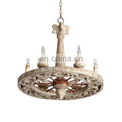 Wooden wrought iron do old teardrop candle tube living room dining room study bedroom wooden cage pendant lamp