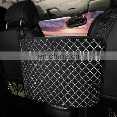 Universal Car Rhinestone Storage Bag Auto Organizer Crystal Leather Car Seat Gap Filler Organizer Car Decor Accessories