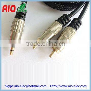 nylon braiding high end 3.5mm 1/8 inch stereo male plug to 2 rca coupler male plug speaker adaptor cable