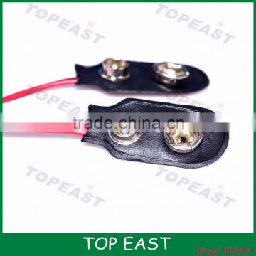 Faux Leather Housing T Type Wired 9V Battery Clips Connector Black color