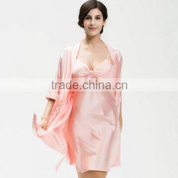 New summer women's pajamas sets, solid color sleepwear two piece robe and nightgown set