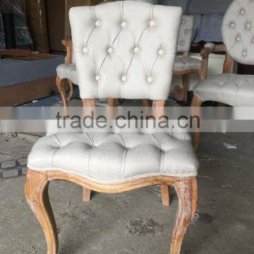 French rustic style dining chair square back button design armlesschair