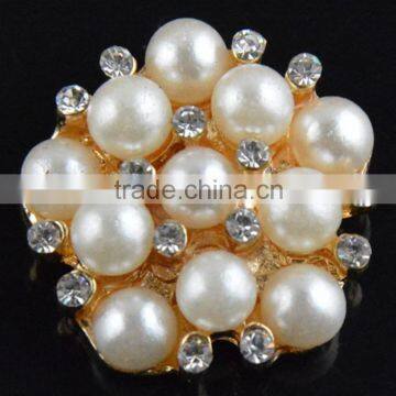 20MM Gold Plating Alloy Flower Pearl Crystal Rhinestone Button For Jewelry Garment Accessory