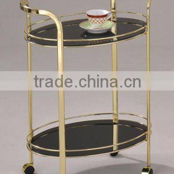 Black tempered glass serving cart with golden frame