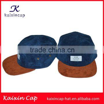 custom blue corduroy fabirc mix sude brim 5 panel camp cap