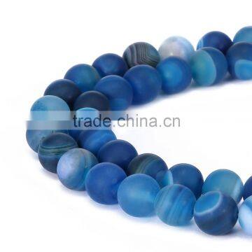 Hot Selling Matted Round Blue Stripe Agate Canelian Gemstone Loose Beads