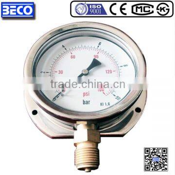 High quality 100mm liquid filled vibration proof u tube manometer with back flange