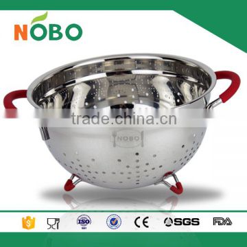 Stainless steel fruit basket strainer with silicone handle