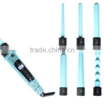 Clipless hair curler set with rhinestone diamond