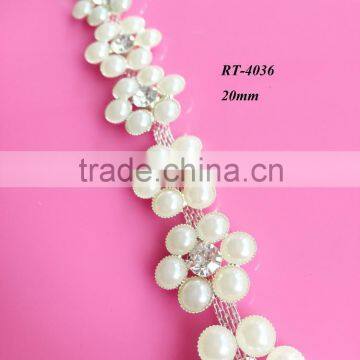 New hot selling china decorative crystal rhinestone mesh trim, rhinestone pearl trim(RT-4036)