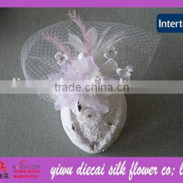 Pink Flower and Feather Veil Decorated Flower Wedding Bridal Fascinator