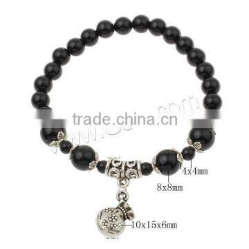 Black Agate Bag Sterling Silver Ball Bracelet 8mm