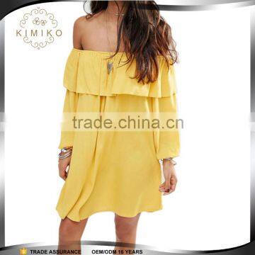 OEM Manufacture Summer Yellow Offer Shoulder Dress For Women In Long SLeeve