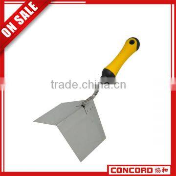 External corner trowel with soft grip, stainless steel blade