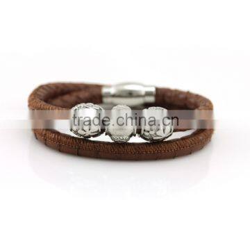 Brand New Good Quality European Genuine Snakeskin Stitched Leather Wrap Bracelets with Magnetic Clasp and Personalized Accessory