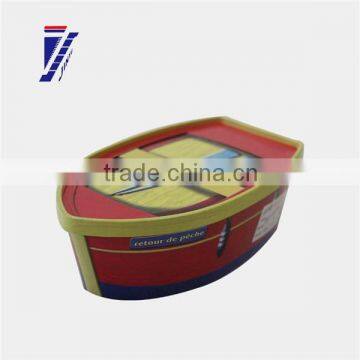 2015 chiness scene boat shaped metal biscuit tin box