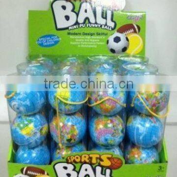 Hot selling 3" pu globe bouncing ball toy,foam bouncing ball toy,soft sport ball toy