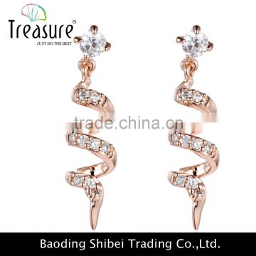 Fashion jewelry hot selling wholesale rhinestone spiral long drop earring