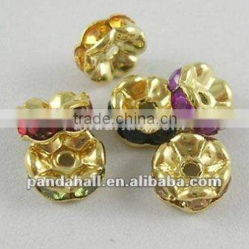 Acrylic Rhinestone Beads, Brass, MultiColor, Rondelle, Gold-Plated, 7mm(RSBG7mm)