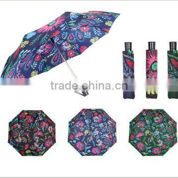 wholesale cheap 3 FOLDS auto open manual close polyester pongeen printed material umbrellas