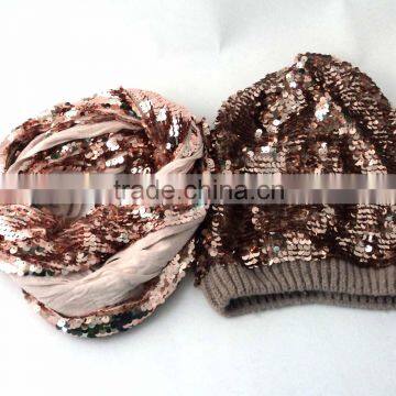 Fashionable Winter Set With Sequin Warm Scarf and Hat photo-2
