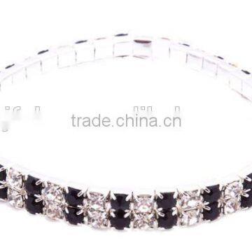 silver two row black and clear crystals bracelet, rhineston claw bracelet