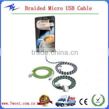 Hot Selling Braided Micro USB Cable Custom USB Charger Cable for Samsung HTC