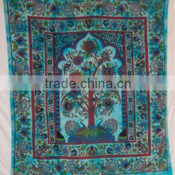 Bed Spread Hippie Mandala Indian Tapestry, Blue Cotton Mandala Bed cover