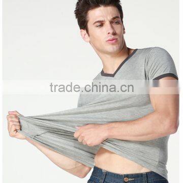 Wholesale Short Sleeve cotton high quality V-neck plain men T-shirt