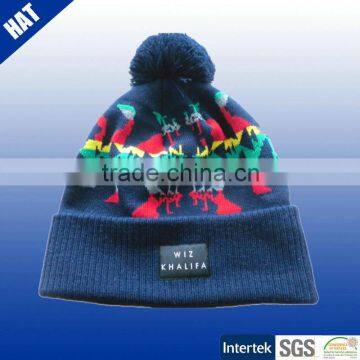 women jacquard winter beanie with pompon