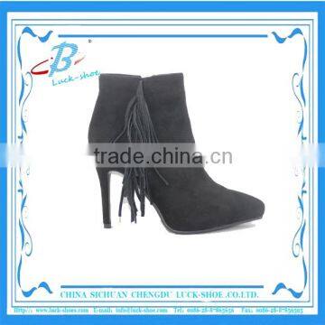 Popular black suede leather fringe boot shoes western booties for women