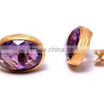 The Gopali Jewellers Wholesale Gold Vermeil 925 Sterling Silver Oval Amethyst Gemstone Stud